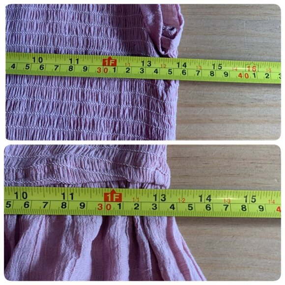 August Sky Womens Smocked Ruffle Sleeve Tiered Midi Summer Dress Medium Pink Blu - Picture 9 of 10